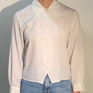 Vintage White Blouse - Size 8 Petite